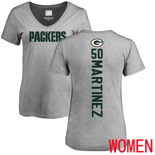 Green Bay Packers Ash Women #50 Martinez Blake Backer V-Neck Nike NFL T Shirt->nfl t-shirts->Sports Accessory